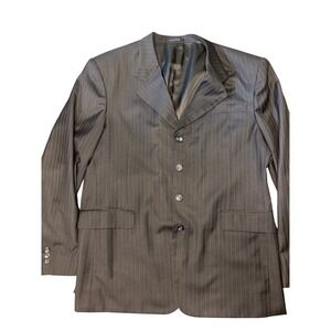 Vintage Jimmy Wong‎ Okinawa Custom Black Pinstripe Blazer Men's 46R Wool Blend